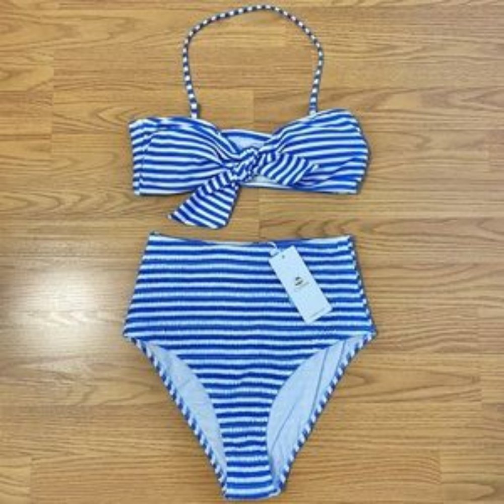 NWT Cupshe striped high waisted bikini bowknot- M